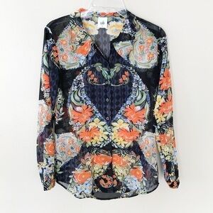 CAbi #3072 Amour Semi Sheer Button Up Blouse XS
